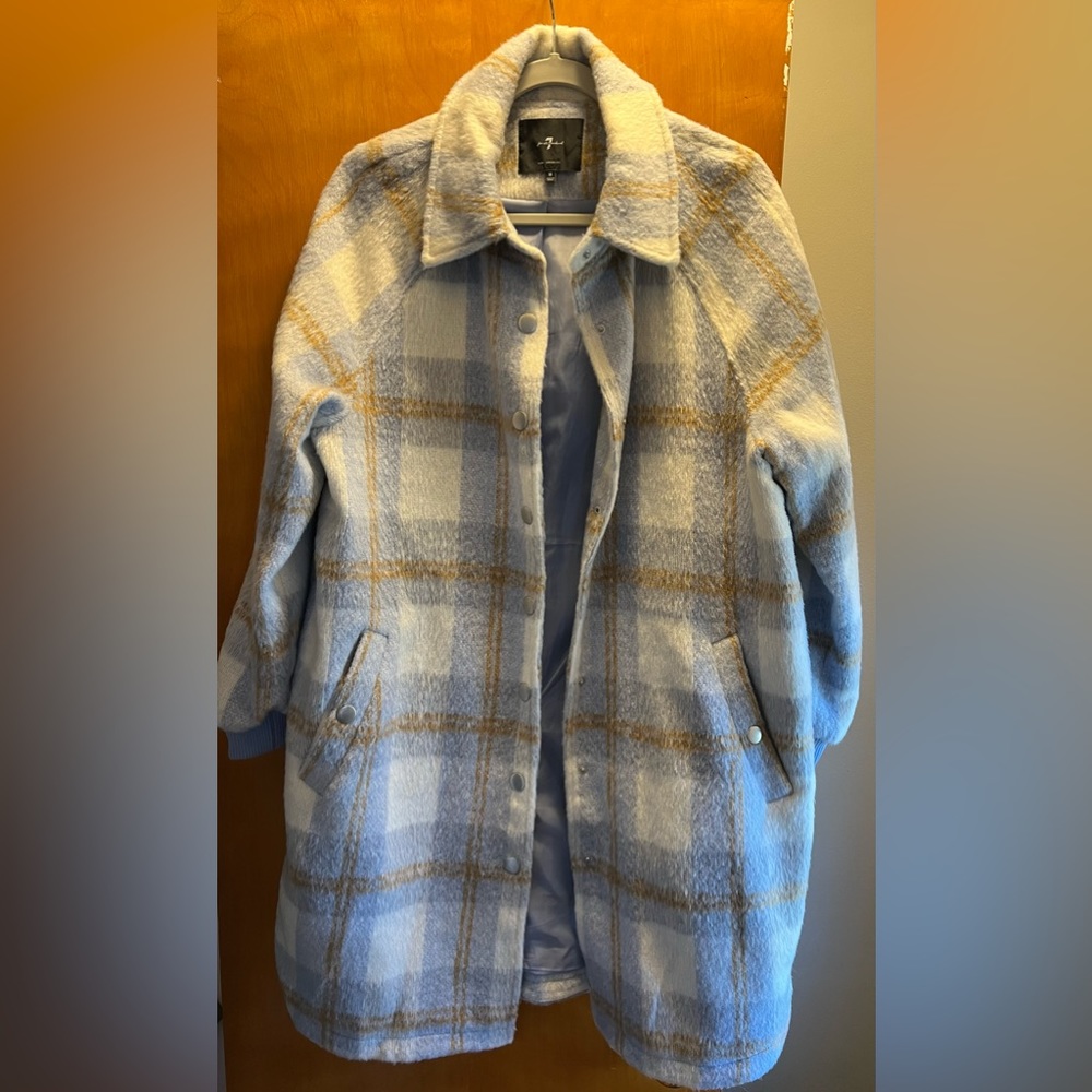 7 for All Mankind longline brushed plaid shacket coat - size Medium